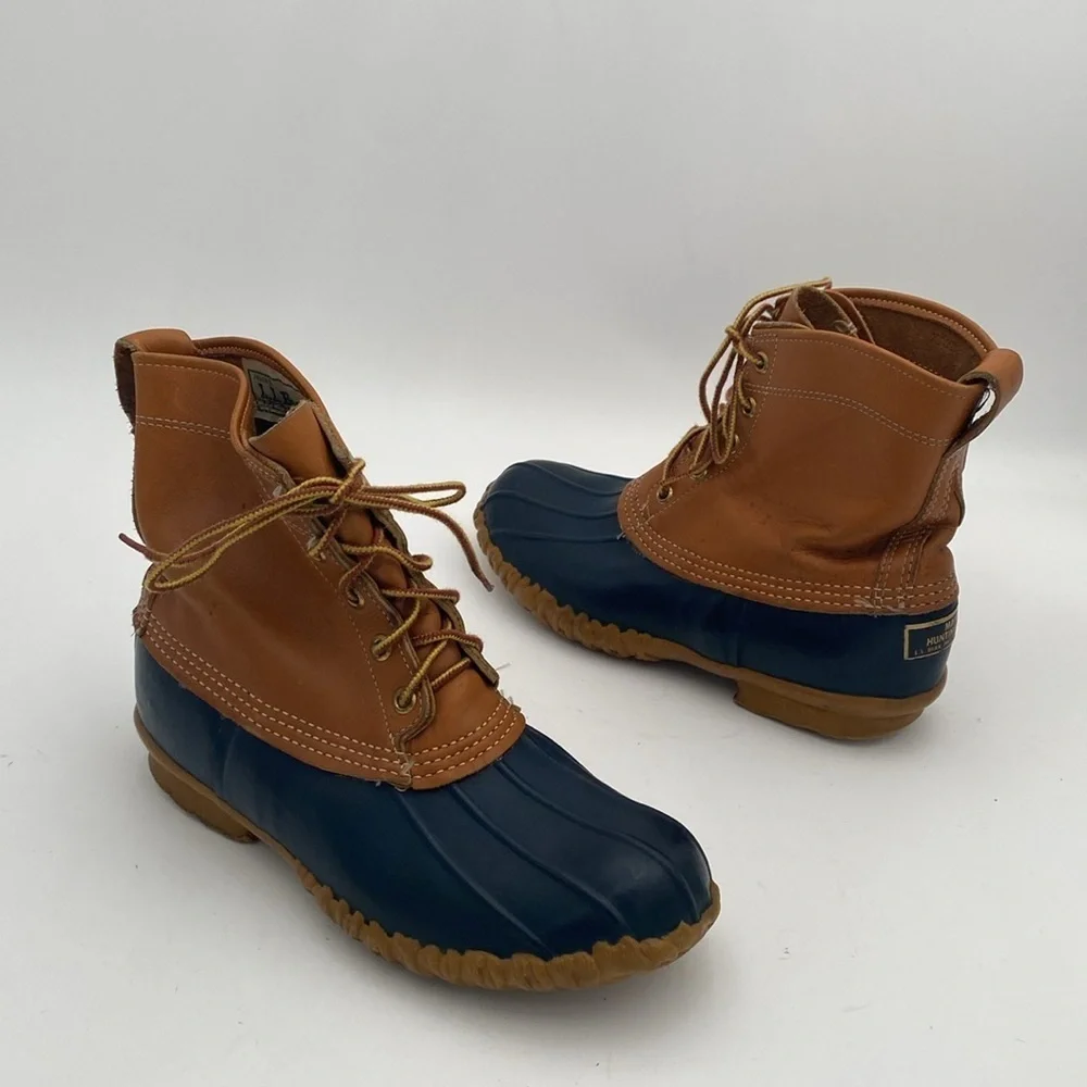 Vintage L.L. Bean Leather ankle Boots women 8 brown blue rain snow outdoor camp